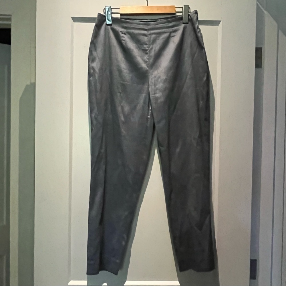 Piazza Sempione Audrey Silk Silver/Gray Metallic Cropped Trousers